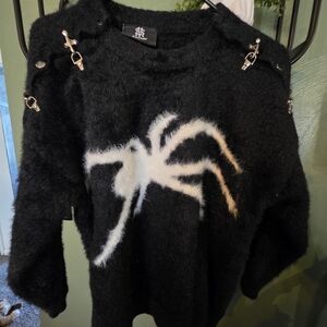 Stylish Black Sweater with White Spider Design By Supermade